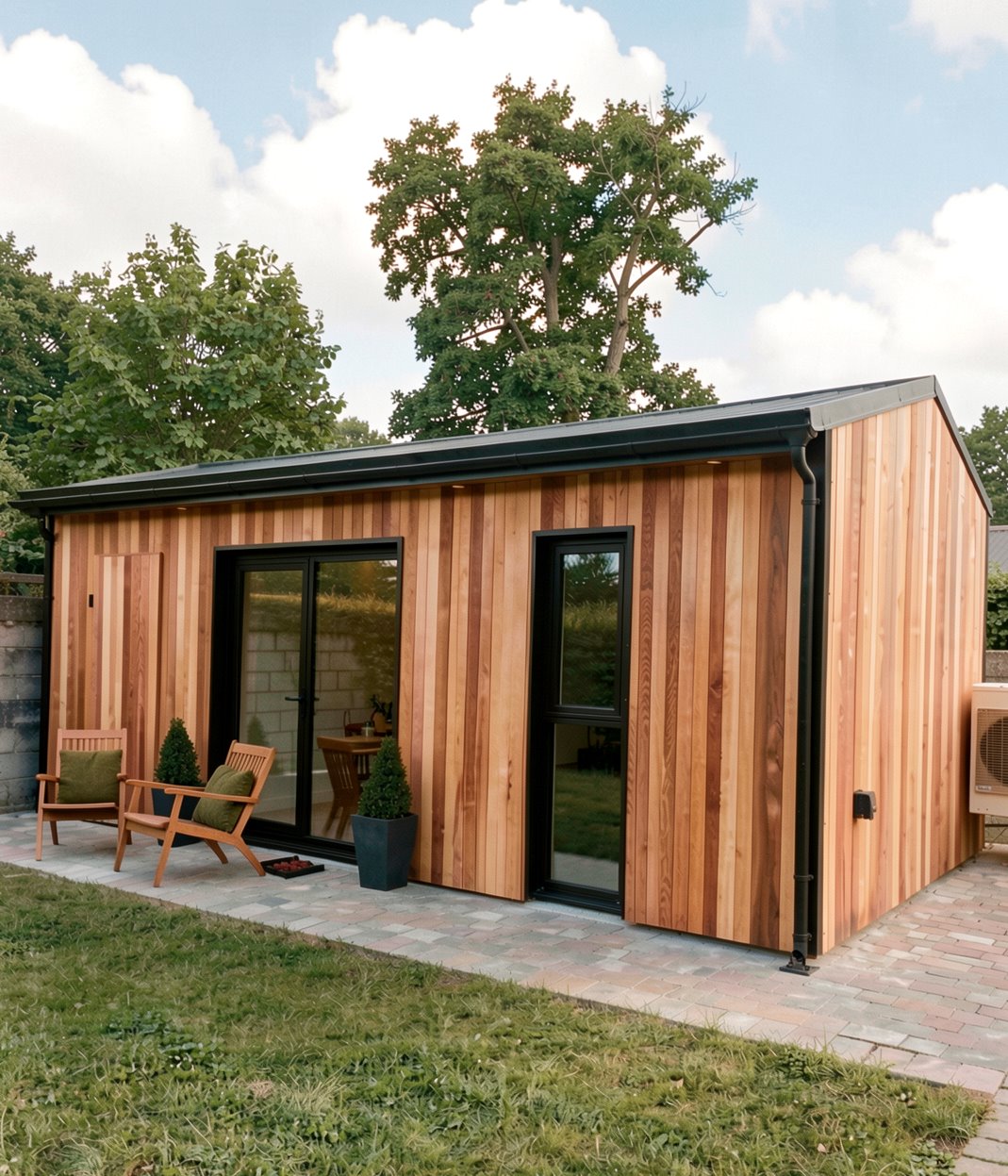 Design visual of the garden office in a lawn garden