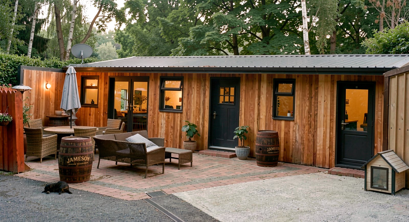 Design visual of the outdoor pavilion at golden hour